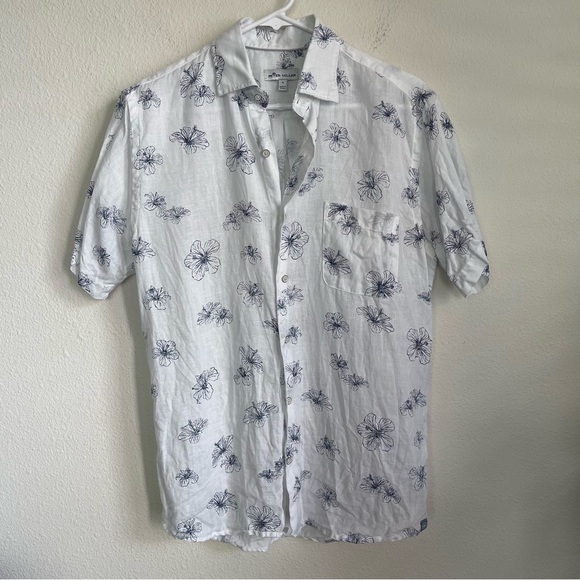 Peter Millar Floral Hibiscus Beach Short Sleeve Button Up 100% Linen Shirt - Picture 5 of 5